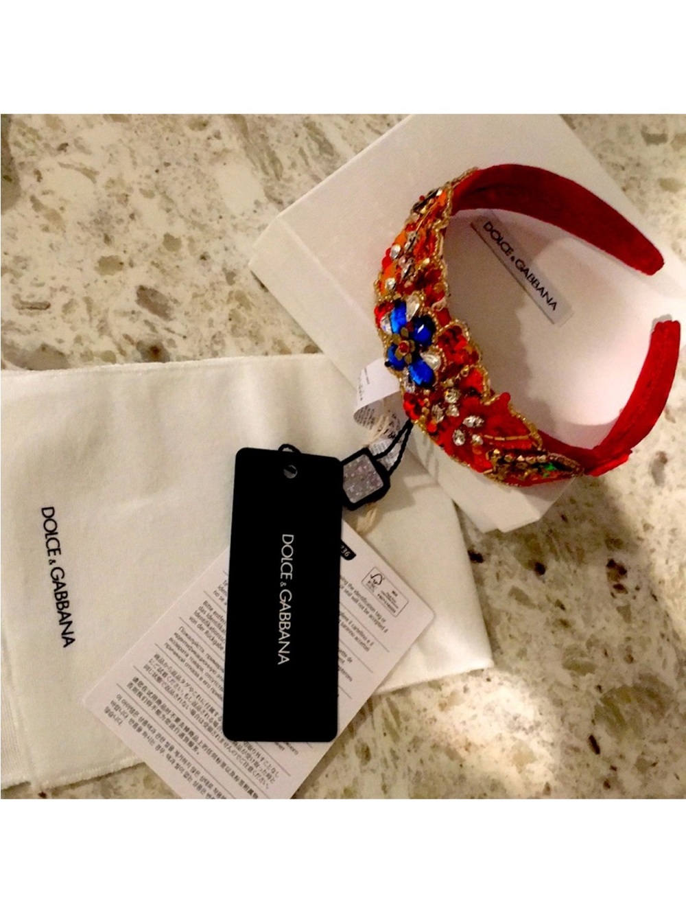 Dolce & Gabbana Red Jeweled Floral Embellished Headband